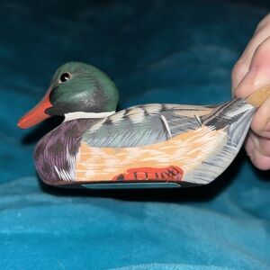2 Handcrafted,Painted Miniature Wooden Duck Figurines